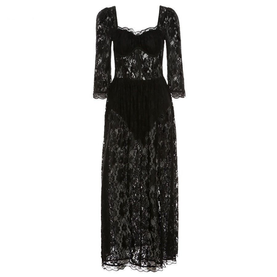 In Her Prime Lace High Slit Maxi Dress