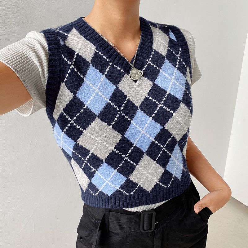 Unlike No Other Knitted Plaid Crop Vest