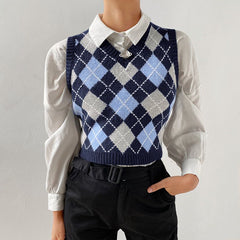 Unlike No Other Knitted Plaid Crop Vest