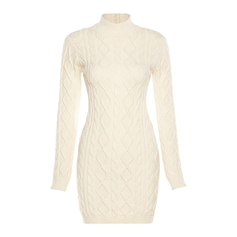 One Step Knitted Long Sleeve Backless Mini Dress