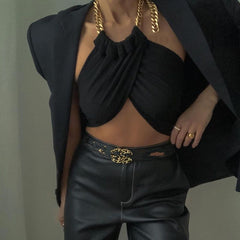 On Days Like These Cropped Twisted Halterneck Chain Top