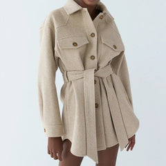 Soft And Dainty Belted Wool Shirt Coat