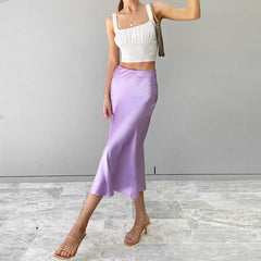 Kindly Accept High Waist Satin Midi Skirt