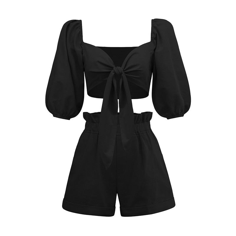 Her Own Muse Front Tie Cotton Two-Piece Set