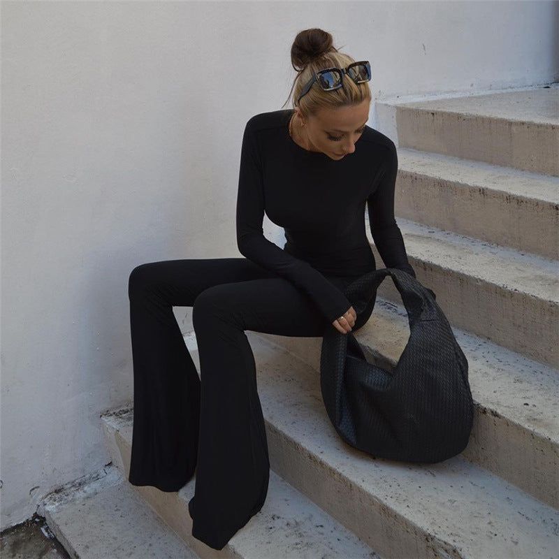 Delicious Mom Backless Long Sleeve Jumpsuit