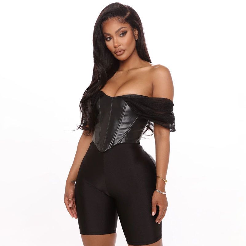 One Leather Off The Shoulders Corset Top