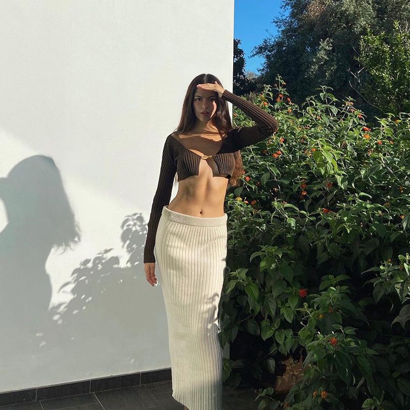 Ethereal Embrace Long Sleeve Ribbed Crop Top