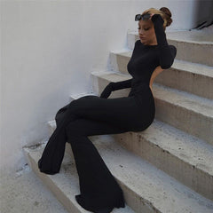 Delicious Mom Backless Long Sleeve Jumpsuit