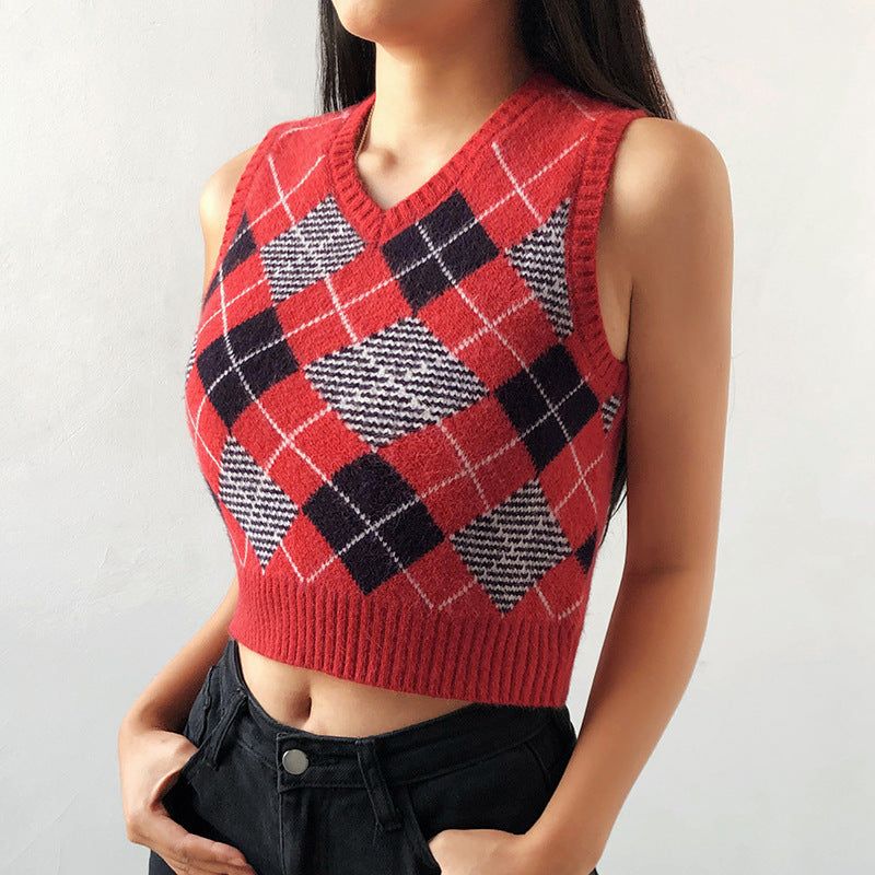 Unlike No Other Knitted Plaid Crop Vest