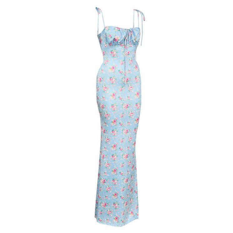 Striking Elegance Pale Blue Floral Maxi Dress