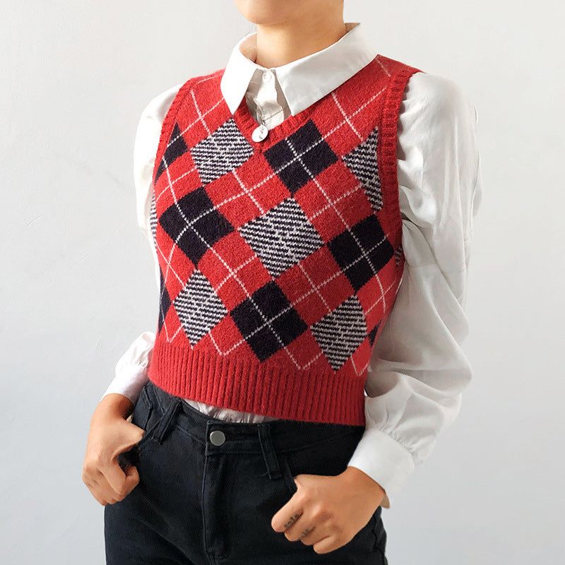 Unlike No Other Knitted Plaid Crop Vest