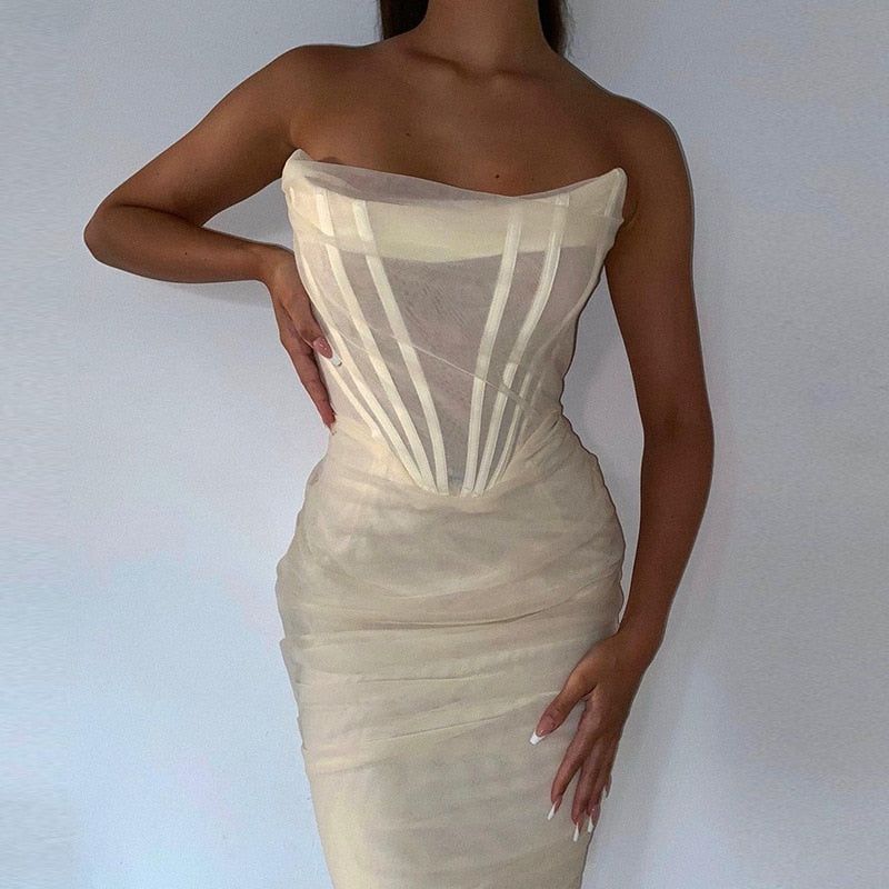 New City Strapless Corset Midi Dress