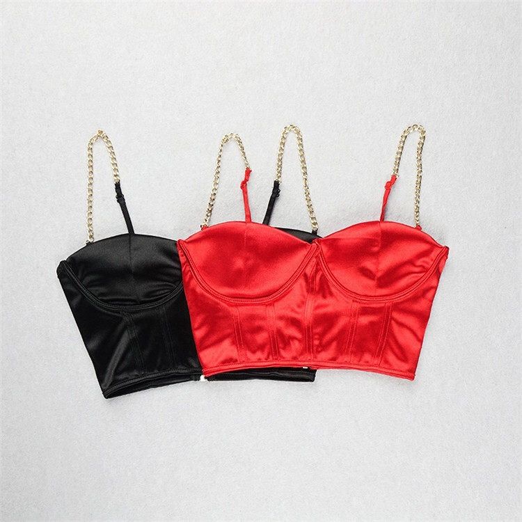 Beautyberry Chain Satin Corset Crop Top