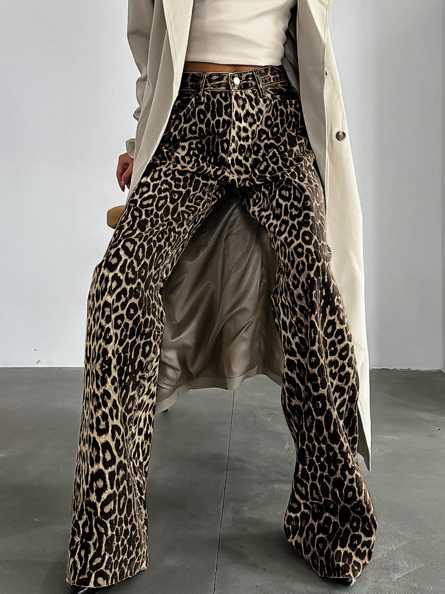 FLARE  ANIMAL PRINT TROUSERS PANT LEOPAR