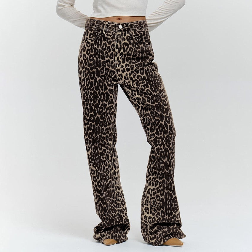 FLARE  ANIMAL PRINT TROUSERS PANT LEOPAR