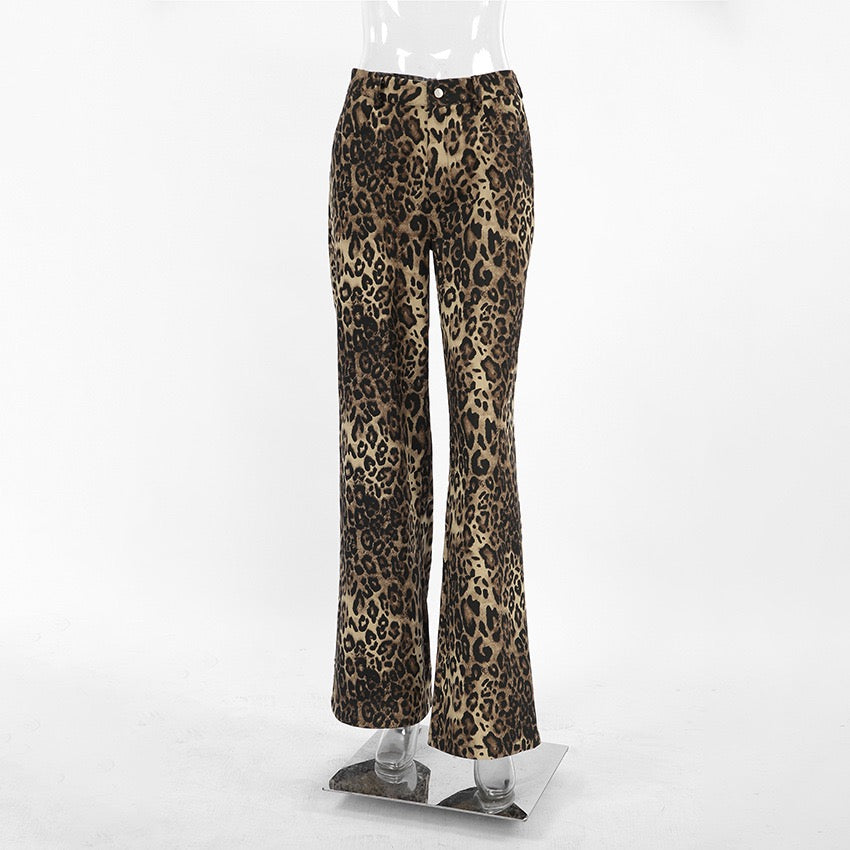 FLARE  ANIMAL PRINT TROUSERS PANT LEOPAR