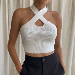 Seen And Loved Ribbed Crisscross Halter Crop Top