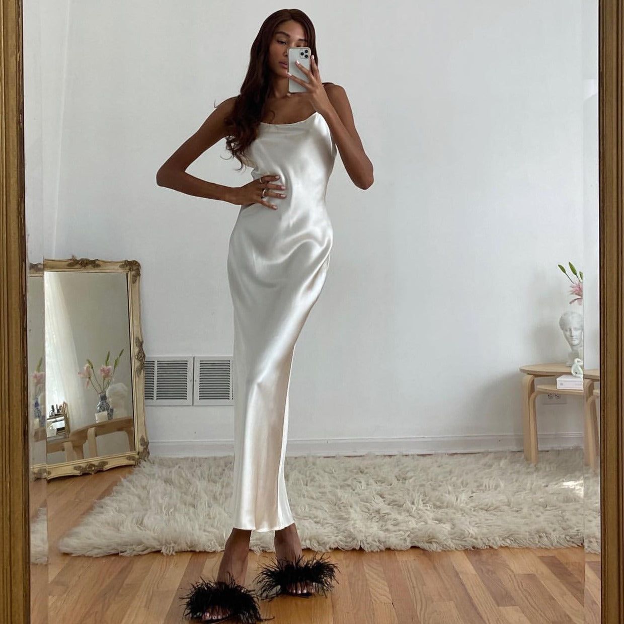 Weekly Party Metallic Satin Cowl Neck Maxi Dress