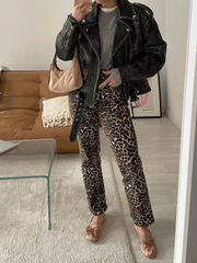 LEOPARD PRINT STRAIGHT FIT PANTS