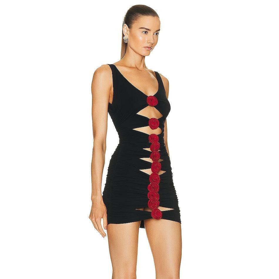 Queen of Hearts Cut Out Rose Appliqué Mini Dress