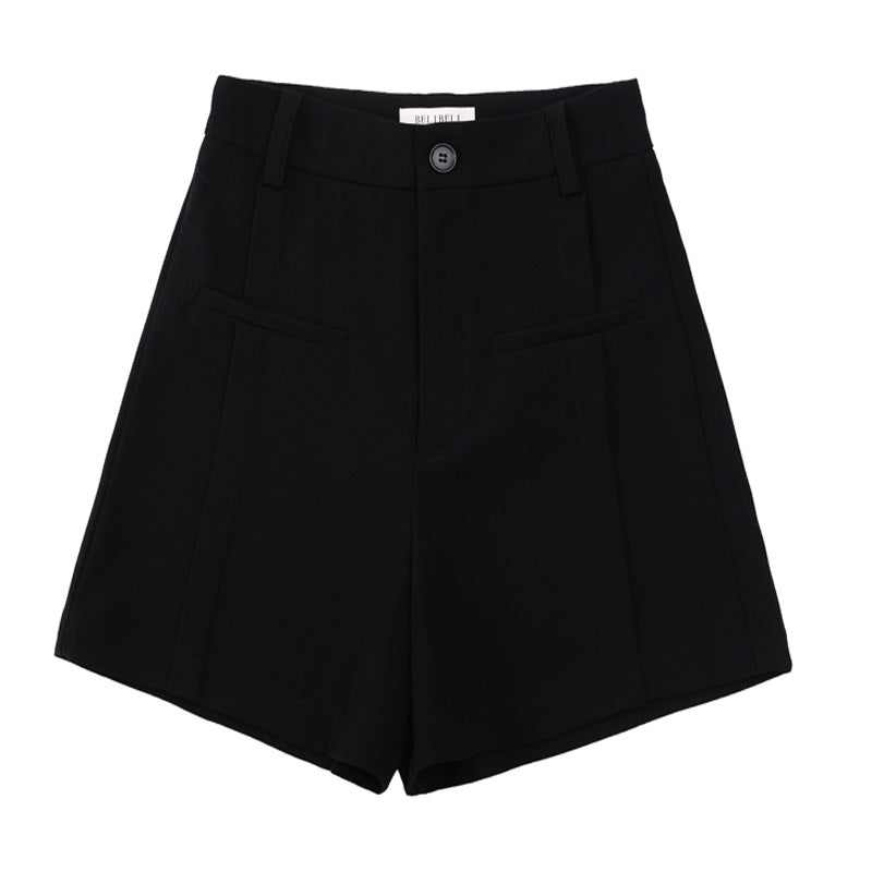 High Waisted Coin Pocket Mid Thigh Trouser Shorts