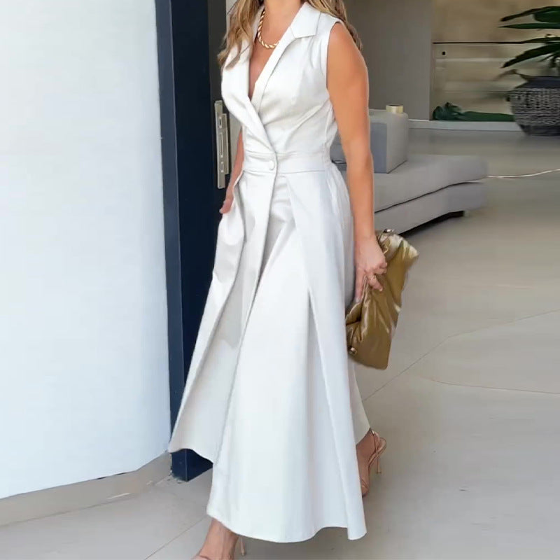 Sleeveless Wrap Lapel Midi Blazer Dress