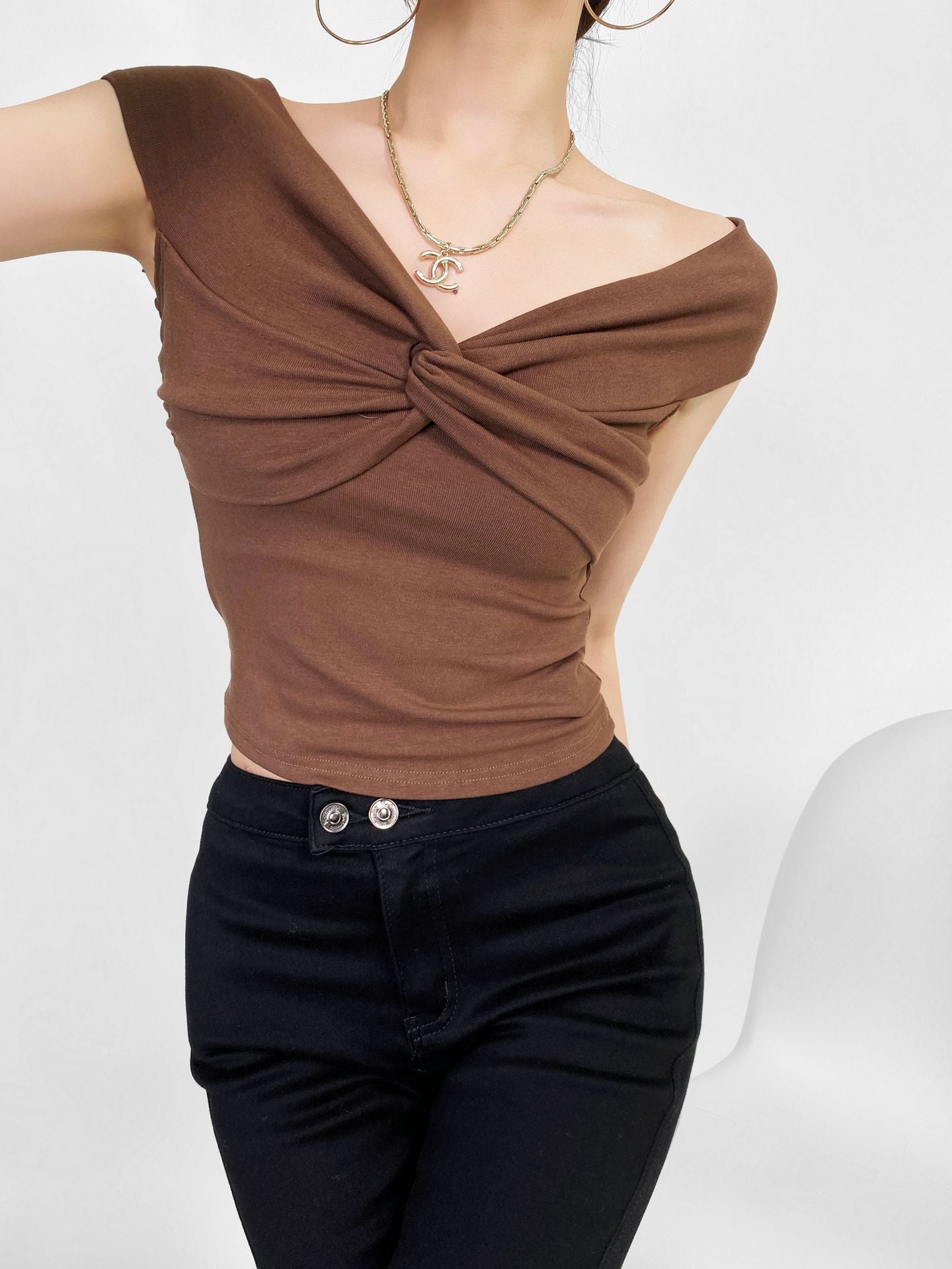 Twist Cap Sleeve Crop Top