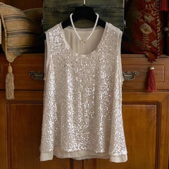 Sequined Wavy Hem Tank Top