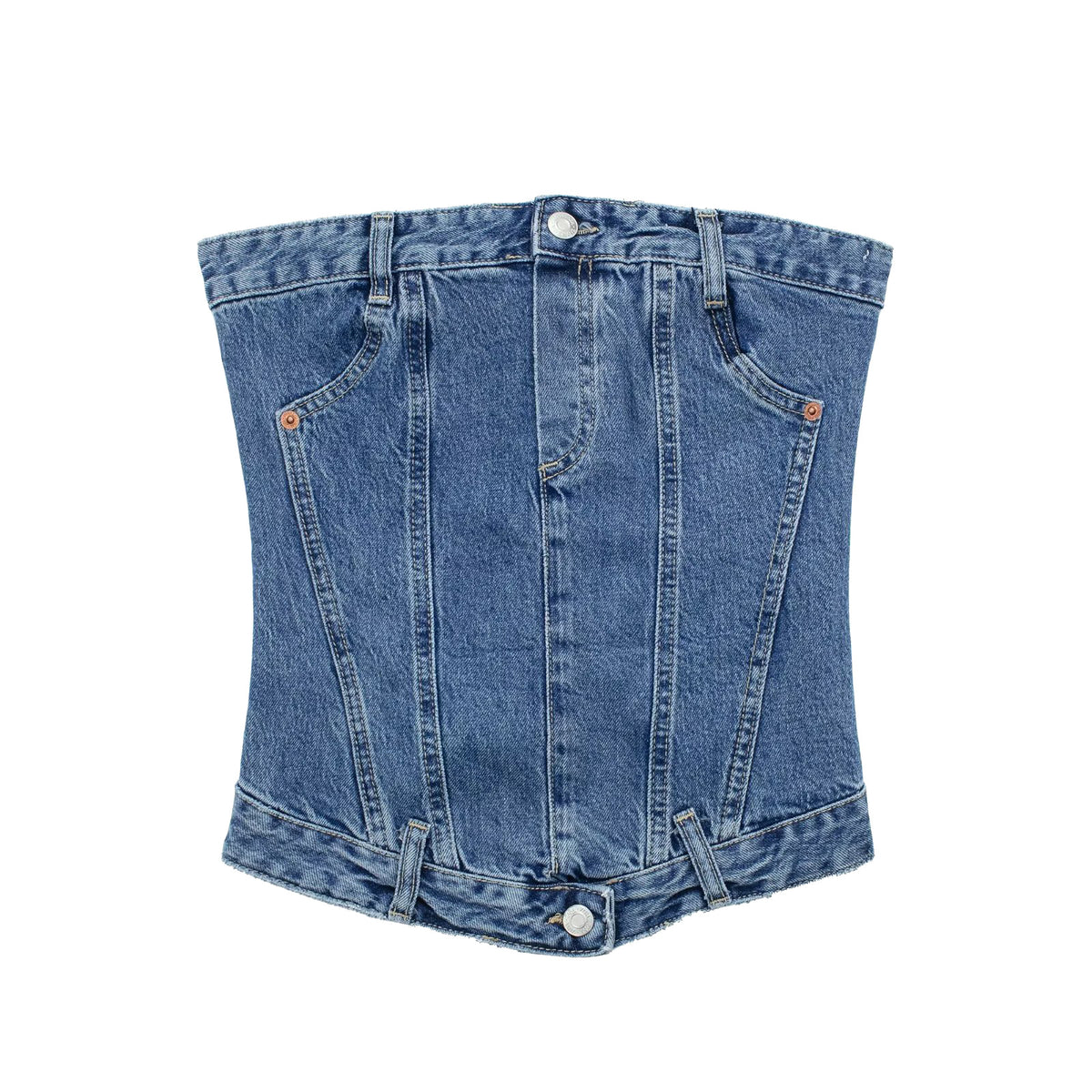 Zippered Smocked Denim Tube Crop Top