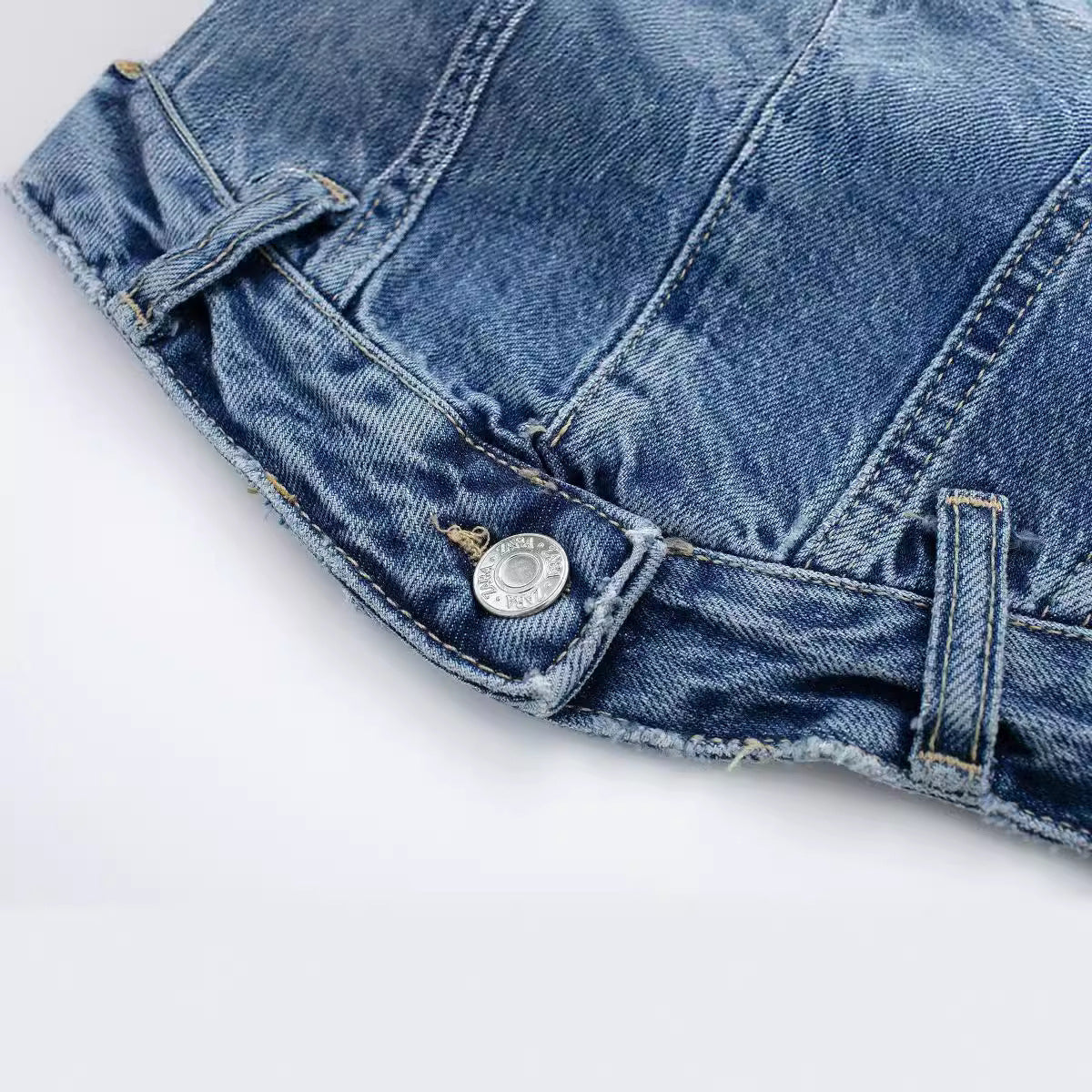 Zippered Smocked Denim Tube Crop Top