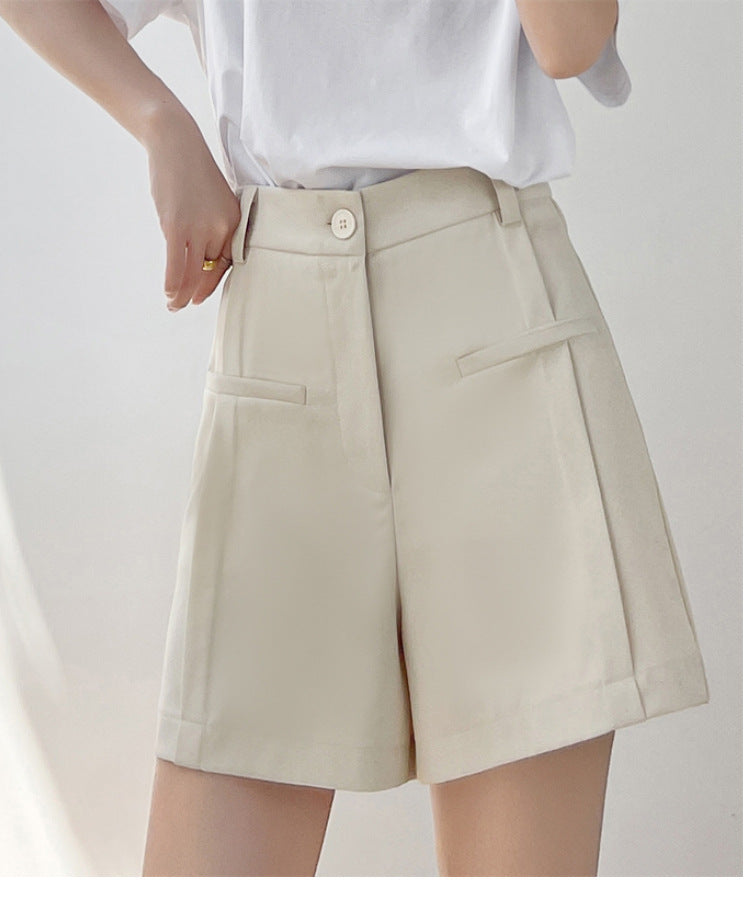 High Waisted Coin Pocket Mid Thigh Trouser Shorts