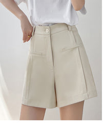 High Waisted Coin Pocket Mid Thigh Trouser Shorts