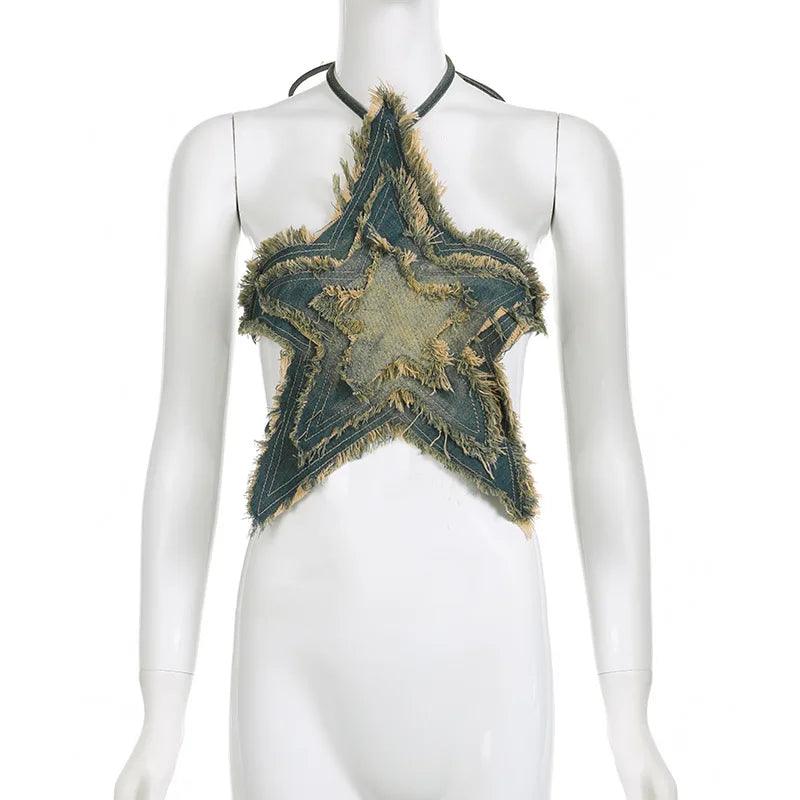 Tangible Existence Denim Raw Star Halter Top