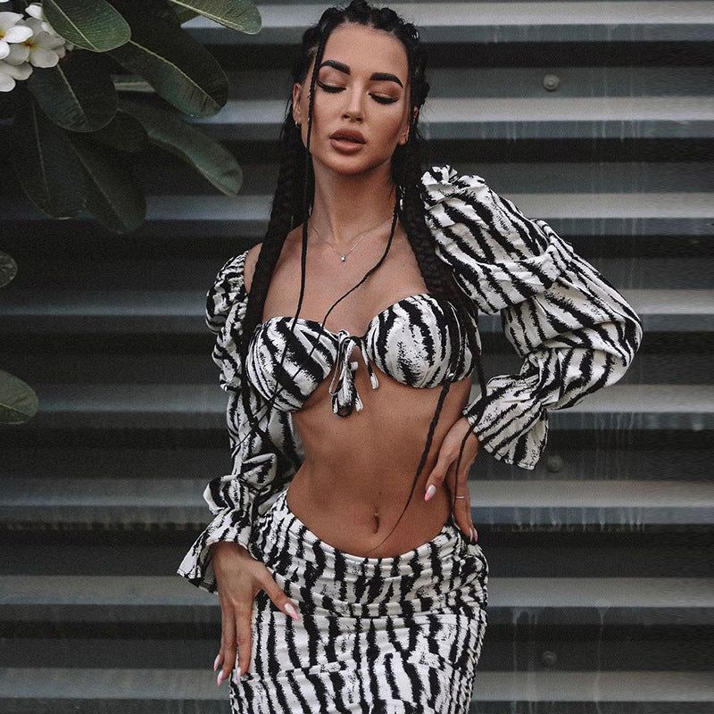 Delightful Zebra Tie Front Two Piece Set