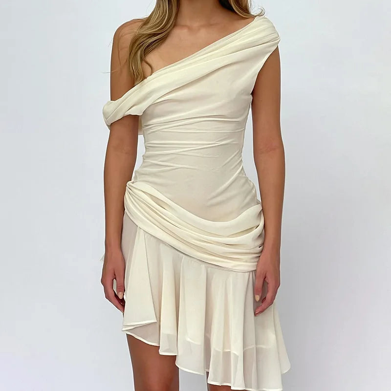 Starlit Tryst Off-Shoulder Draped Mini Dress