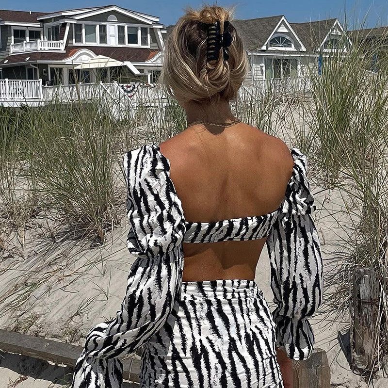 Delightful Zebra Tie Front Two Piece Set