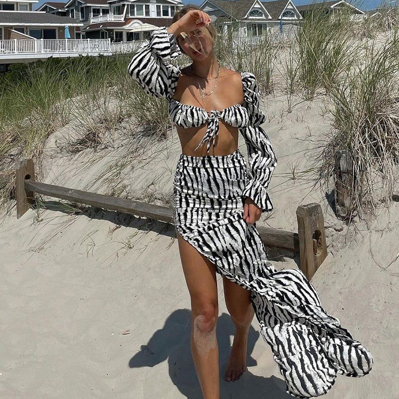 Delightful Zebra Tie Front Two Piece Set