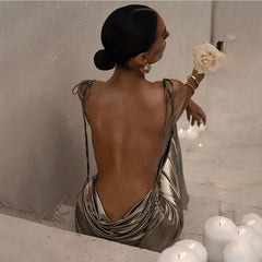 Charming Like Her Metallic Backless Maxi Dress