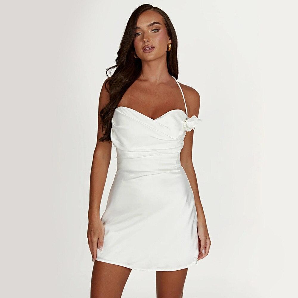 Aligned With You Satin Rose Halter Mini Dress