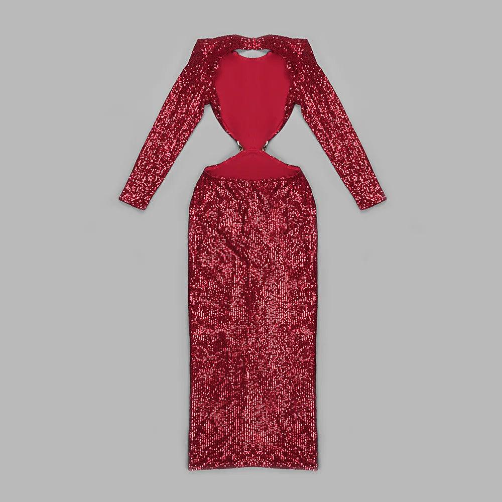 Climb To New Heights Long Sleeve Cutout Sequin Maxi Dress