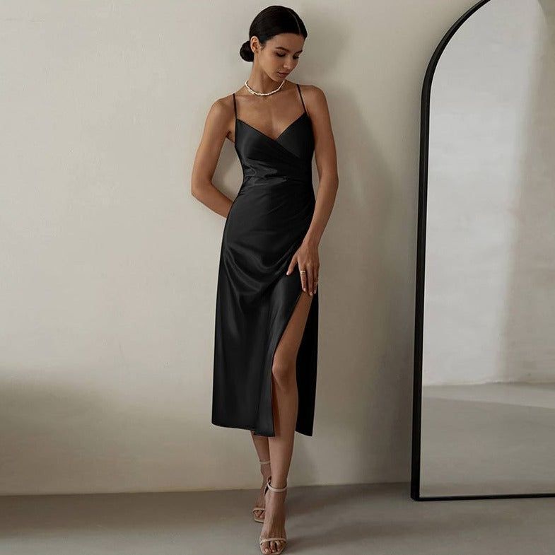 Magnificence Of Her Ruched Satin Midi Dress