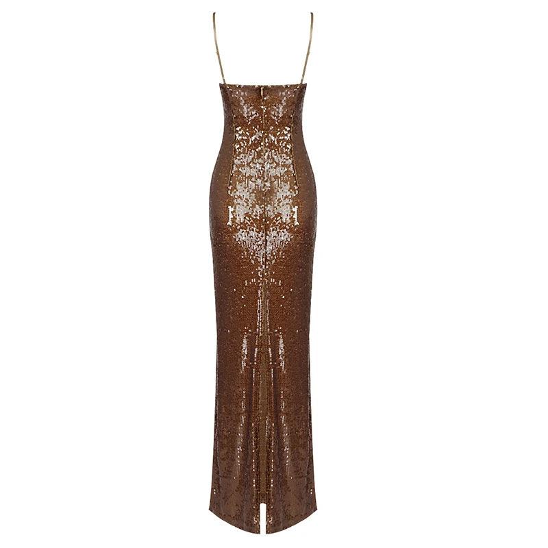 Caramel Bliss Sequined Maxi Dress