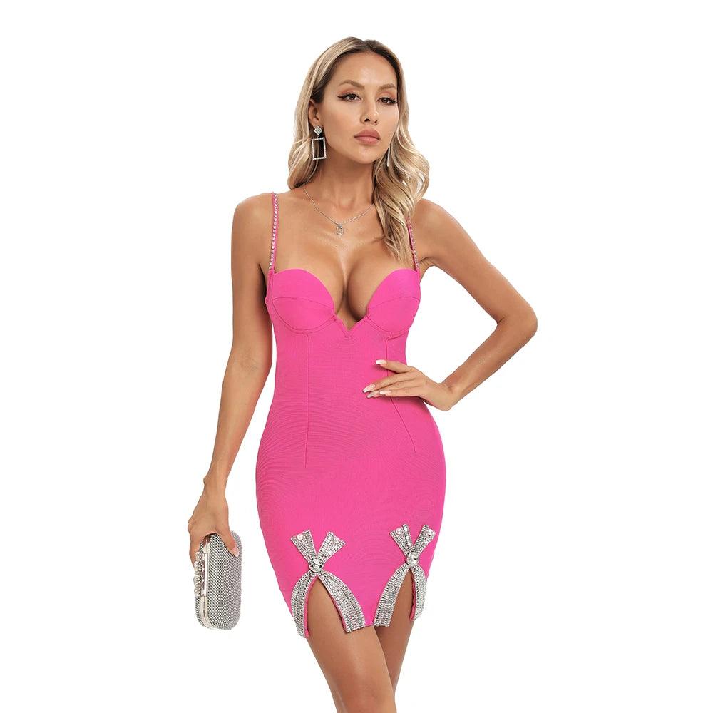 Cocktails On Arrival Crystal Bow Mini Dress