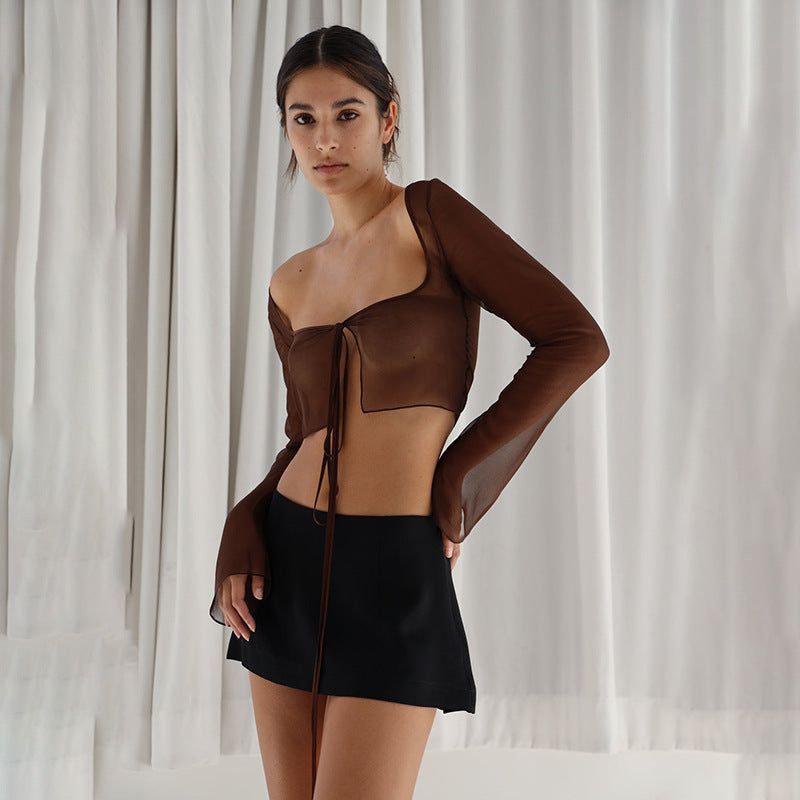 Newness Calling Chiffon Long Sleeve Crop Top