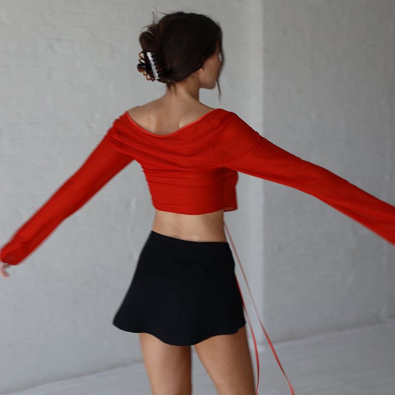 Newness Calling Chiffon Long Sleeve Crop Top