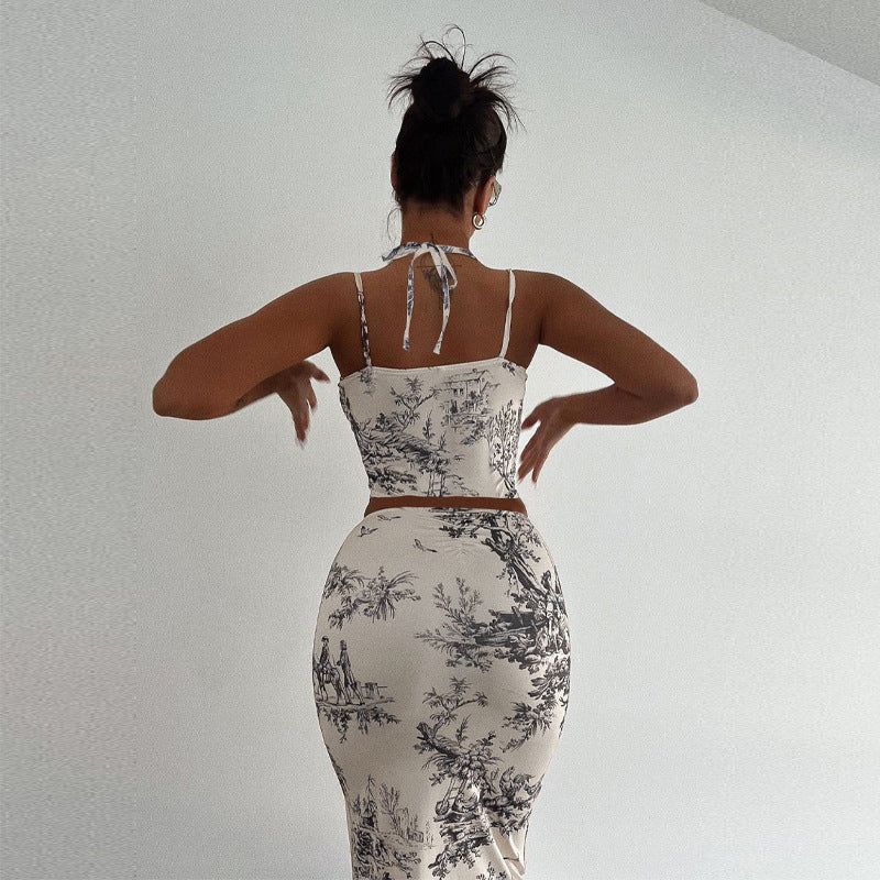 Impressive Style Corset Halter Crop Top & Midi Skirt Set