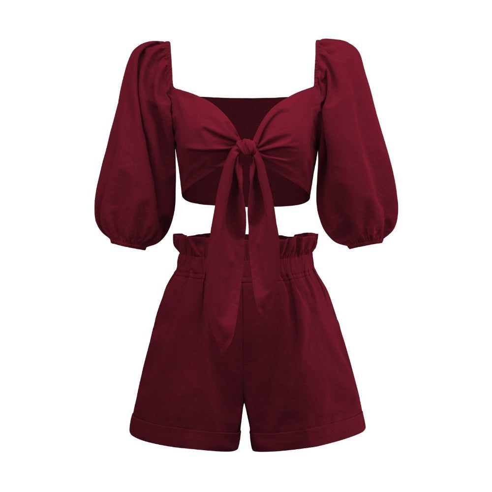 Her Own Muse Front Tie Cotton Two-Piece Set