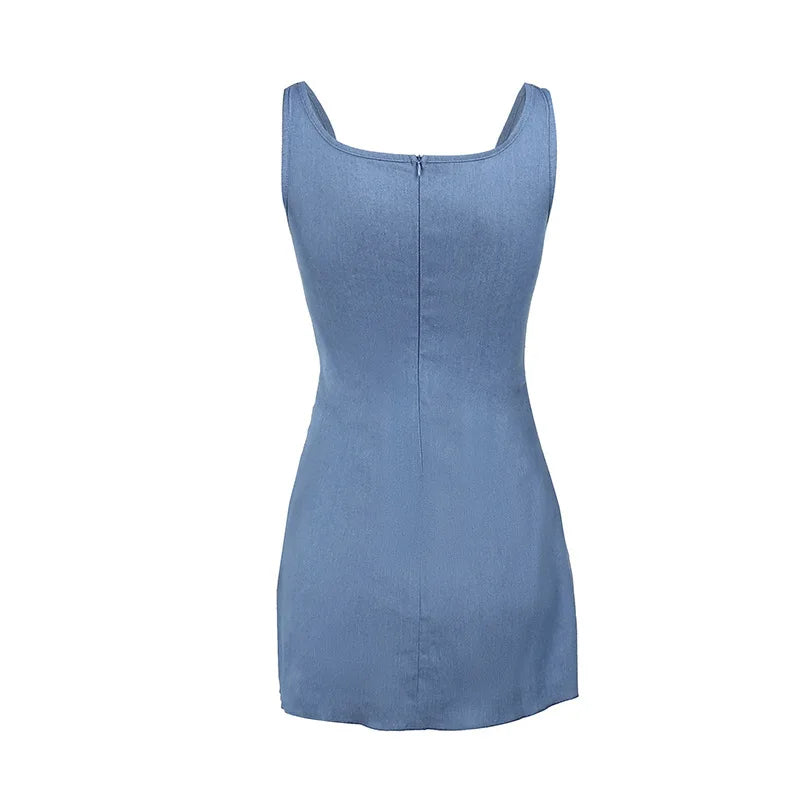 Altered Continuum Ruched Denim Mini Dress