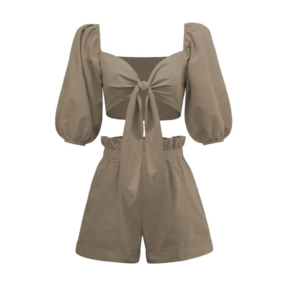 Her Own Muse Front Tie Cotton Two-Piece Set