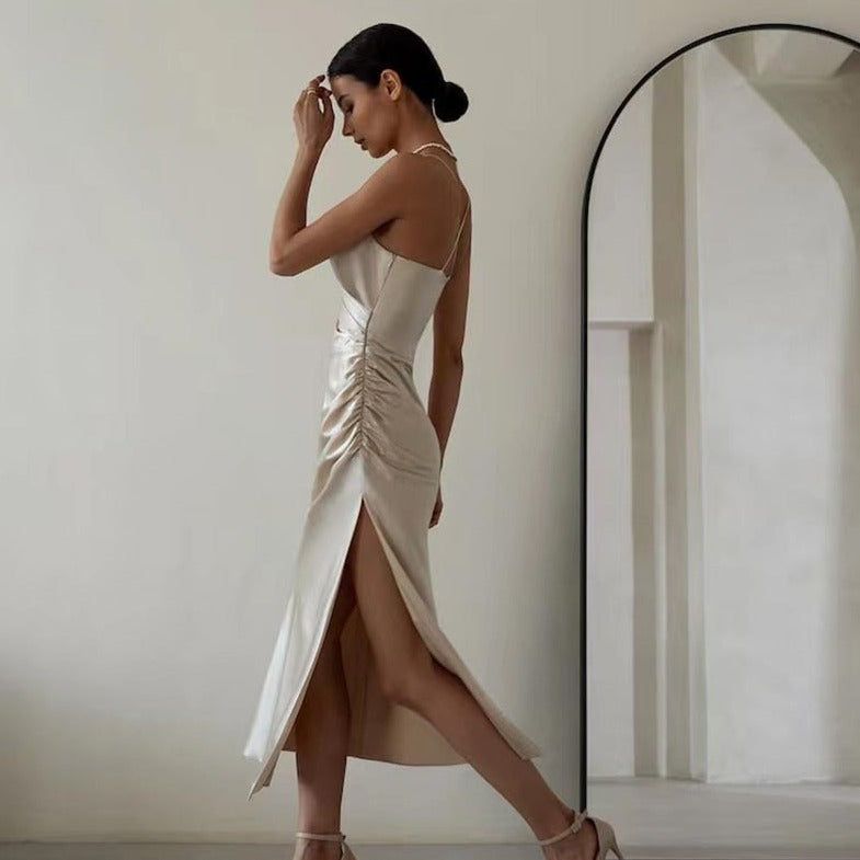 Magnificence Of Her Ruched Satin Midi Dress